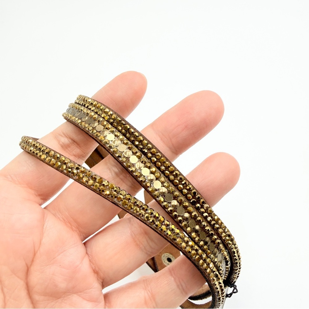 NWT Paparazzi Gold Rhinestone Tan Suede Double Wrap Bracelet Adjustable